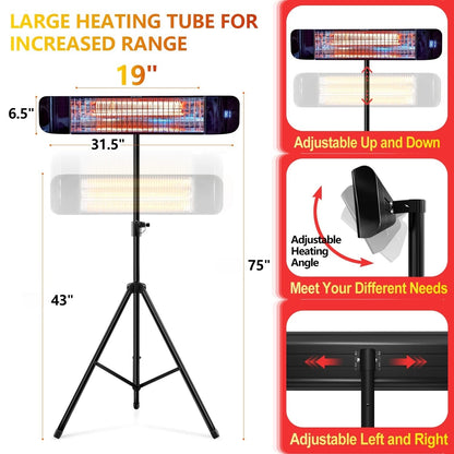 Infrared Outdoor Heater 1500W, 3-in-1 Wall Mounted, Ceiling & Tripod Electric Patio Heater for Indoor & Outdoor Use – Weatherproof Radiant Heat for Patio, Garage, Deck, Backyard