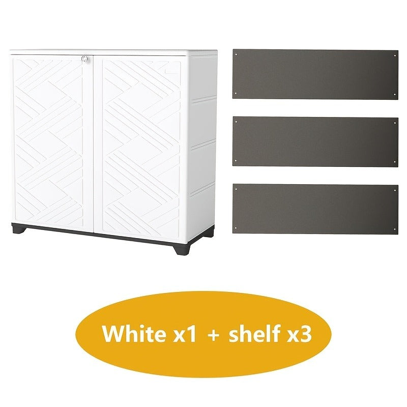 Outdoor Storage Cabinet with Doors & Metal Shelves | Resin