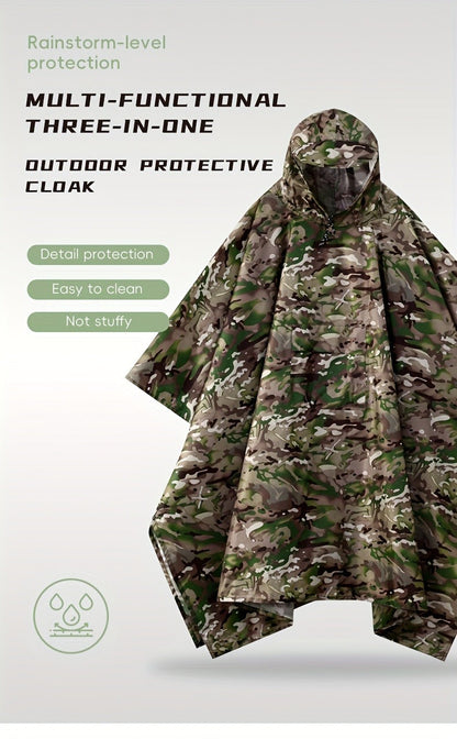 Digital Camouflage Hooded Rain Poncho with Snap-Side Closure, Front Pocket and Matching Storage Bag