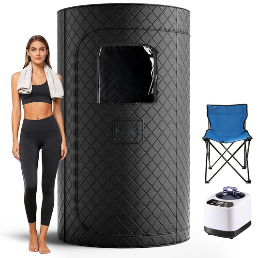 Home Steam Sauna Tent 1200W Personal Spa Box with 10-Min Fast Heating, 9 Heat Levels, 101oz Steamer, Folding Chair & Remote Control for Full Body Relaxation