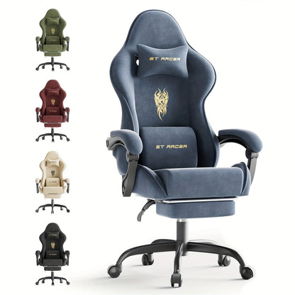 Gaming Chair Ergonomic Esports Chair – Skin-Friendly PU Leather, Thickened Board, Linkage Armrest, Adjustable Footrest & Headrest, Multi-Angle Reclining Office Game Chair, Solid Color, Black or Red