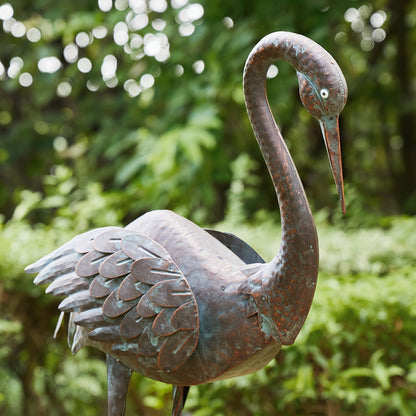 36-Inch Crane Sculpture Bird Bath Set with Separate 12.6-Inch Basin and Garden Stakes for Yard Decor