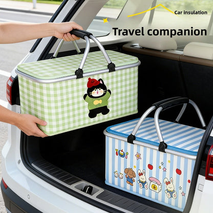 Aluminum-Frame Picnic Basket in Four Exact Fried-Egg, Kitten, Rabbit and Cherry Pattern Options
