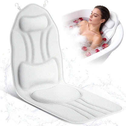 White Full-Body Bathtub Cushion in 52 × 16-Inch Size with 5D Air Mesh and Suction-Cup Backing