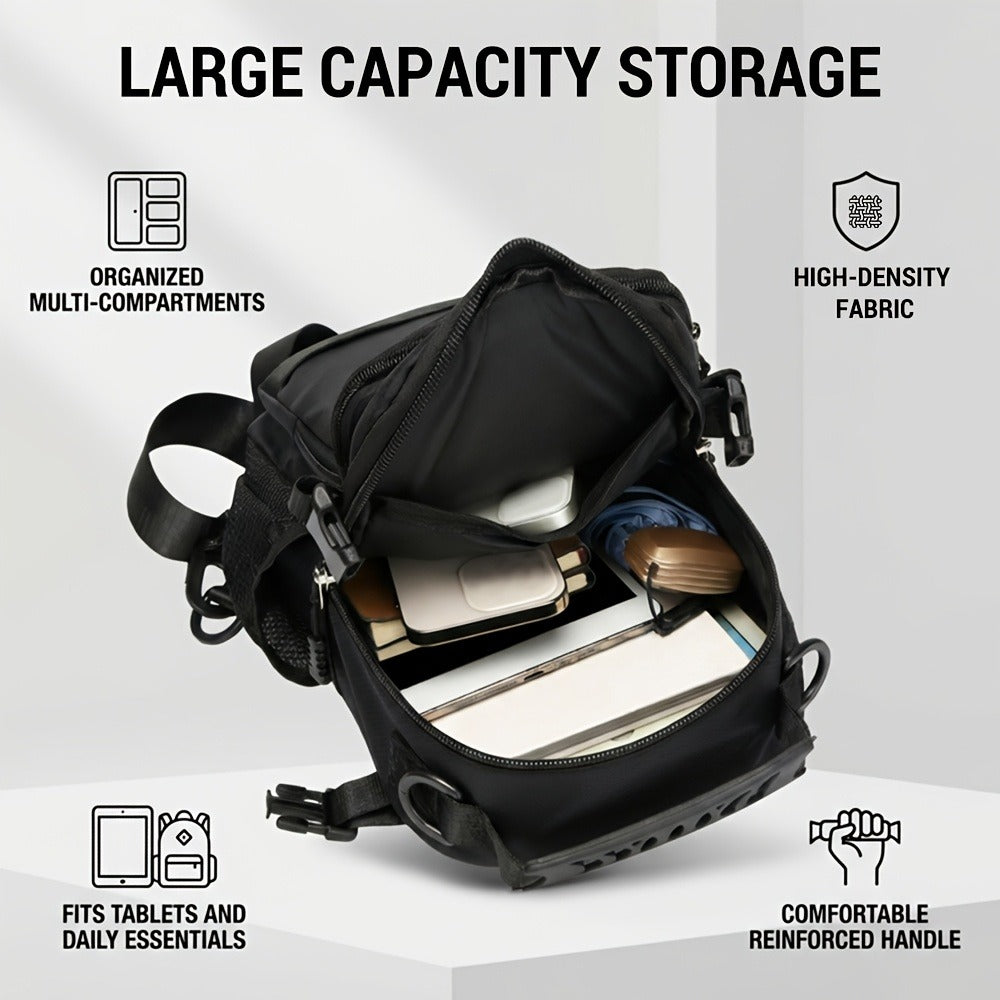 Multi-Pocket Crossbody Chest Pack with Adjustable Sling Strap, Zipper Compartments and Black or Grey Finish
