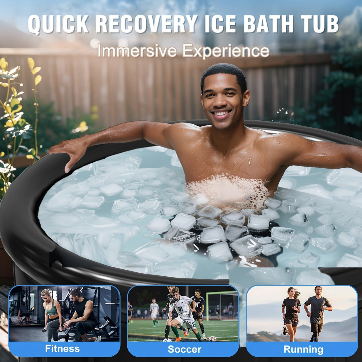 Cold Plunge Tub Foldable Ice Bath, 95-Gallon 34"x34"x30" Portable Cold Water Therapy Tub for Indoor & Outdoor Recovery
