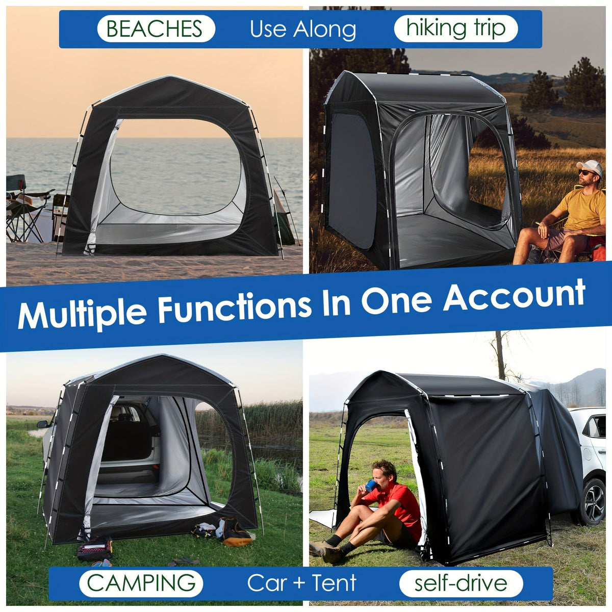 Camping Tent SUV Tailgate Format with Source-Listed 5-Person Capacity, Porch Awning and Four Colors