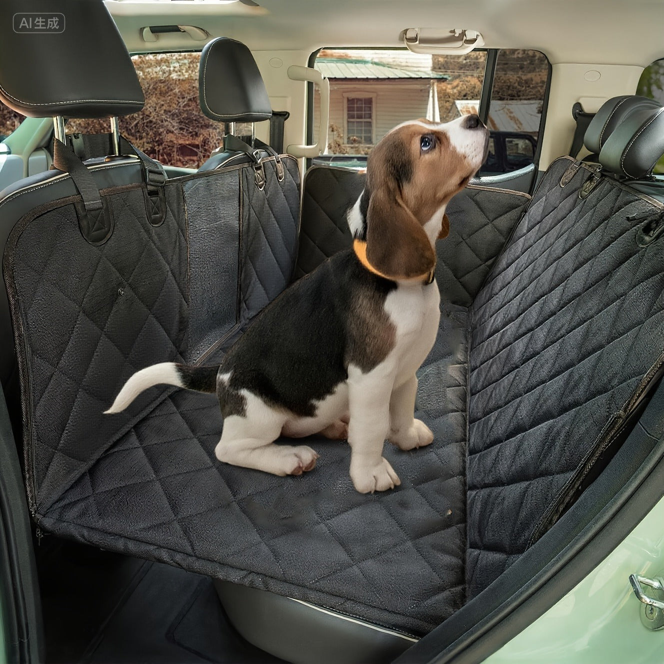 Dog Car Seat Cover for Back Seat - Waterproof Oxford & TPU Pet Seat Protector with Anti-Slip Base, Side Flaps, Seat Belt Openings & Mesh Window, Machine Washable Dog Car Cover for SUVs & Vehicles