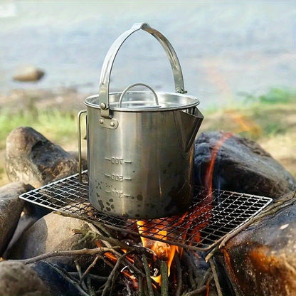 Stainless Steel Camping Kettle 1.2L Collapsible Hanging Portable Outdoor Teapot with Lid for Camping Hiking Picnic Backpacking Campfire Boiling Water Tea Coffee Lightweight Camp Cookware