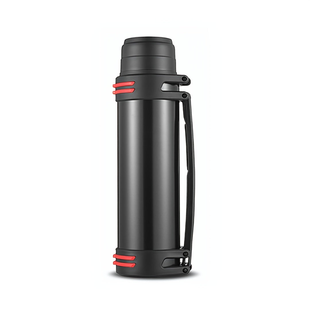 2000ml Stainless Steel Water Bottle Flask with Cup-Style Cap, Rigid Side Handle and Shoulder Strap