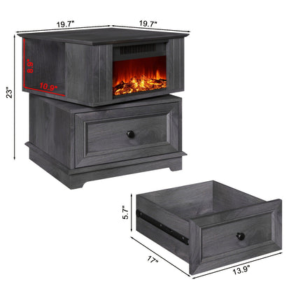 Electric Stove Heater End Table Rotatable Fireplace Side Table 1400W 4800 BTU Indoor Heater with Storage Cabinet Nightstand Overheat Protection