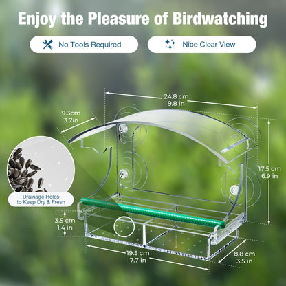 Window Bird Feeder - Clear Acrylic Suction Cup Bird Feeder for Birdwatching