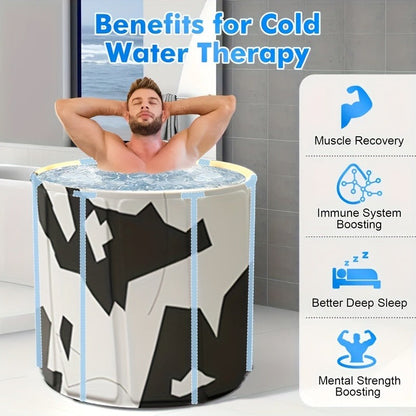 Foldable Soaking Bathtub for Adults Portable Extra Large Free Standing Hot Tub with Temperature Retention Easy Assembly for Small Spaces