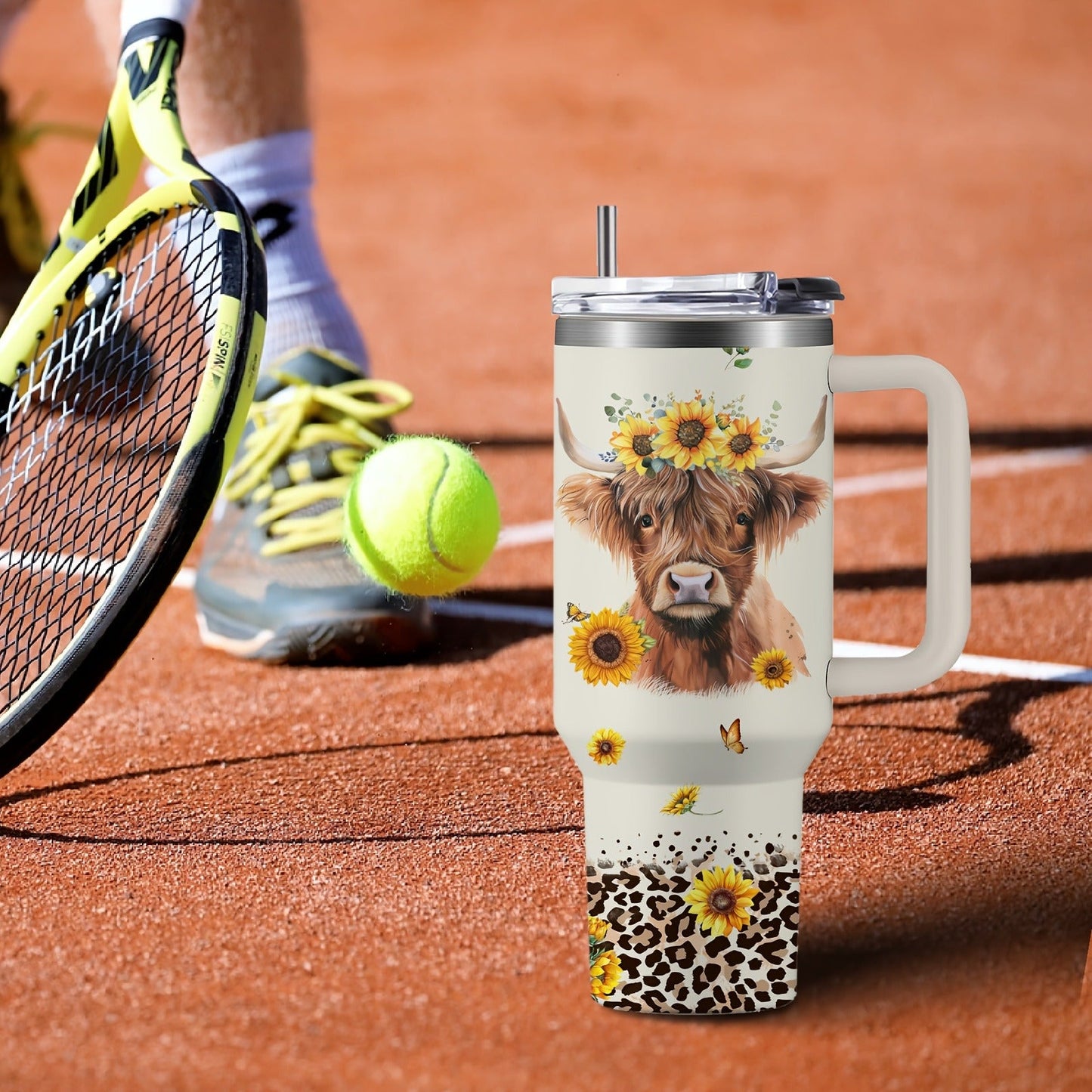 Insulated Tumbler 40oz Cow Print 304 Stainless Steel with Handle, Lid and Double-Wall Vacuum Design