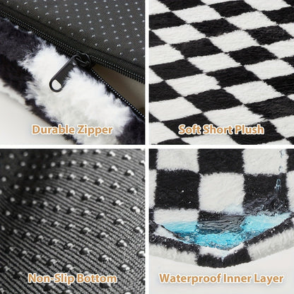 Black-and-White Plaid Foam Pet Bed with Removable Textile Cover and Five Size Options from S to XXL
