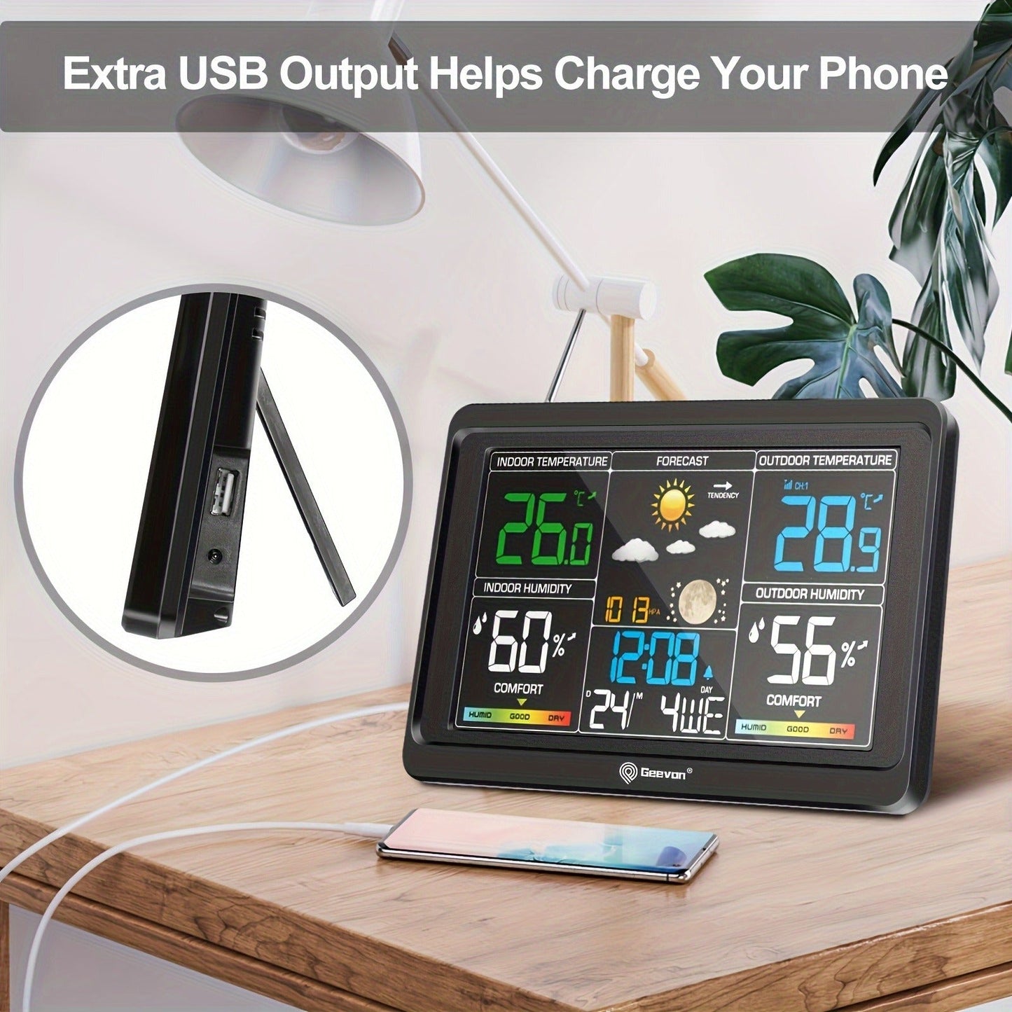Wireless Indoor and Outdoor Weather Station with Color LCD, Remote Sensor, Barometer and Moon Phase