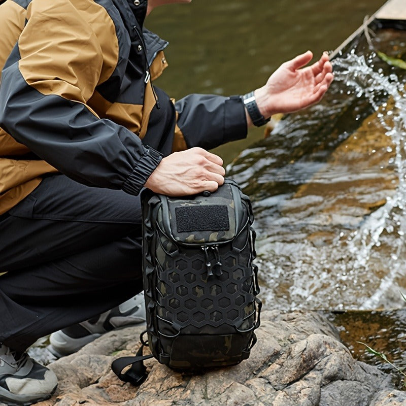 Structured Tactical Shoulder Crossbody Bag with Honeycomb Front Panel in Black or Camouflage Pattern
