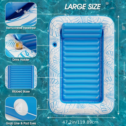 Tanning Pool Float 4-in-1 – Inflatable Sunbathing Lounger with Detachable Pillow, Cup Holder & Wrap Rope, Water-Filled Sun Tan Tub Raft for Adults, PVC