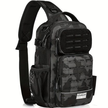 Camouflage Fishing Shoulder Bag with Six Checkout Options, Multi-Pocket Layout, Rod Holder and Bottle Pocket