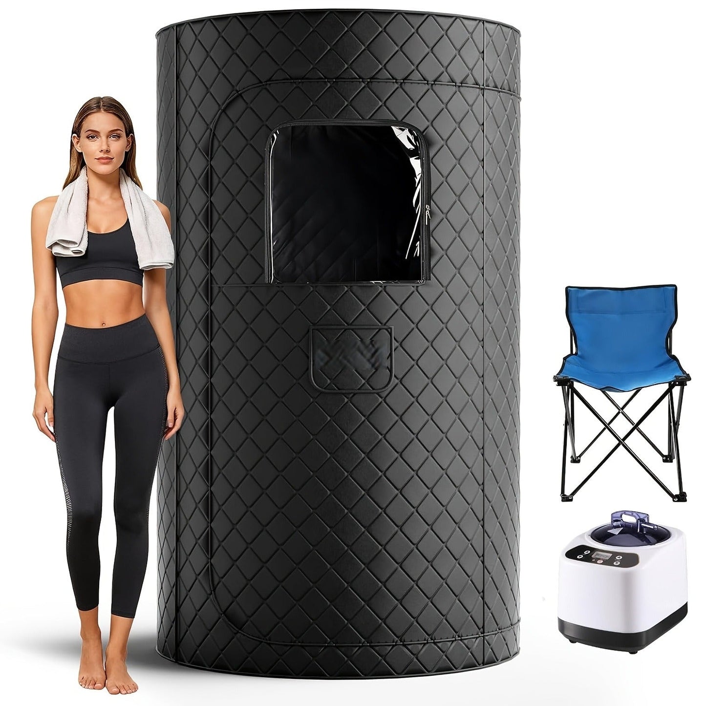 Home Steam Sauna Tent 1200W Personal Spa Box with 10-Min Fast Heating, 9 Heat Levels, 101oz Steamer, Folding Chair & Remote Control for Full Body Relaxation