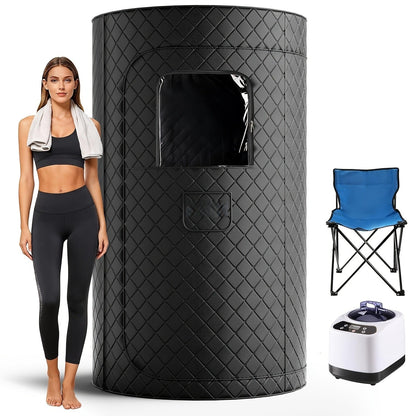 Home Steam Sauna Tent 1200W Personal Spa Box with 10-Min Fast Heating, 9 Heat Levels, 101oz Steamer, Folding Chair & Remote Control for Full Body Relaxation