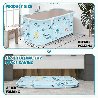 Soaking Tub Foldable Portable for Adults 47.2"x19.7"x21.7" – Freestanding Hot Bath & Ice Bath Spa Tub, Family Bathroom Bathtub, Ocean Style