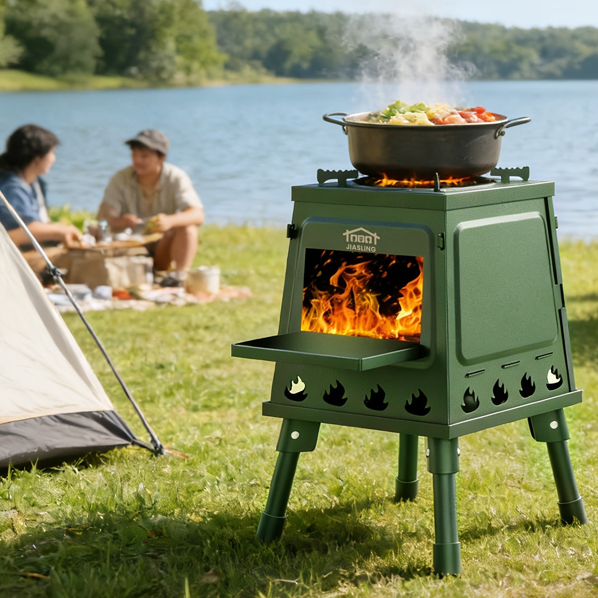 Foldable Wood Burning Camp Stove, Portable Outdoor Cooking Rocket Stove for Camping, Hiking, Picnics, BBQ & Travel – Compact Pot Stove for Wild Cooking