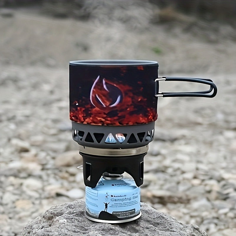 Backpacking Stove Cooking System with Pot Piezo Ignition 1KW Isobutane Burner 1.2L Pot Brackets Included Lightweight Portable for Hiking Camping Fishing Hunting