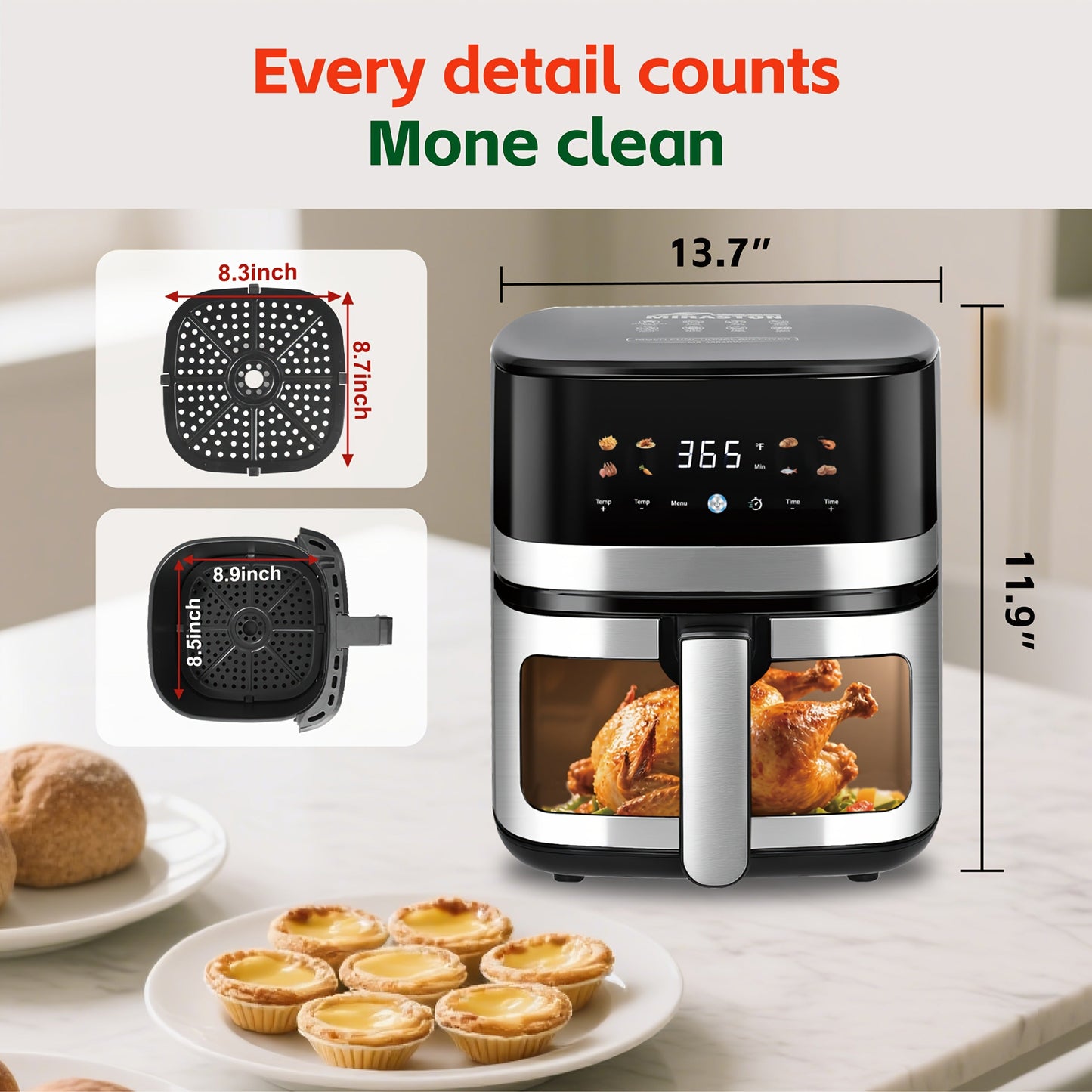 5.8Qt Air Fryer with Touchscreen Control Panel, Viewing Window, Eight Presets and 20 Paper Liners