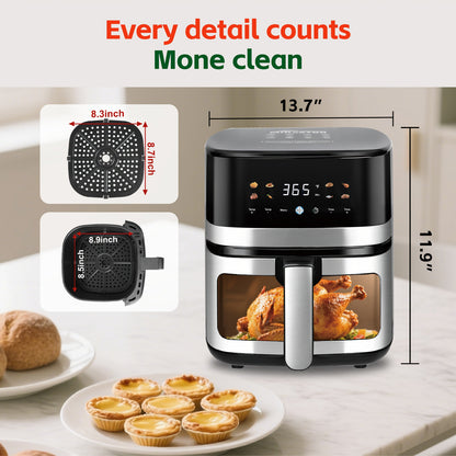 5.8Qt Air Fryer with Touchscreen Control Panel, Viewing Window, Eight Presets and 20 Paper Liners