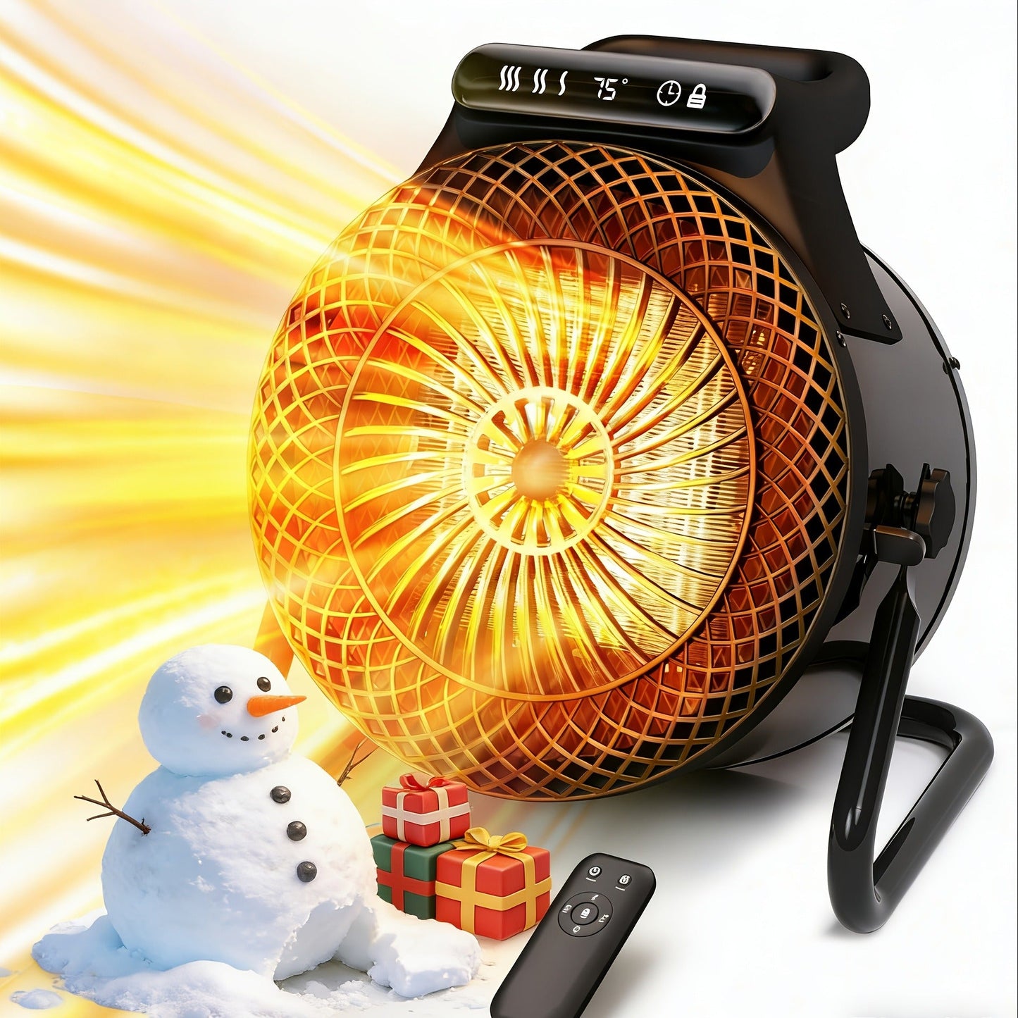 1500W Round Portable Space Heater with Two Top Controls, 90° Adjustable Stand and Remote Option
