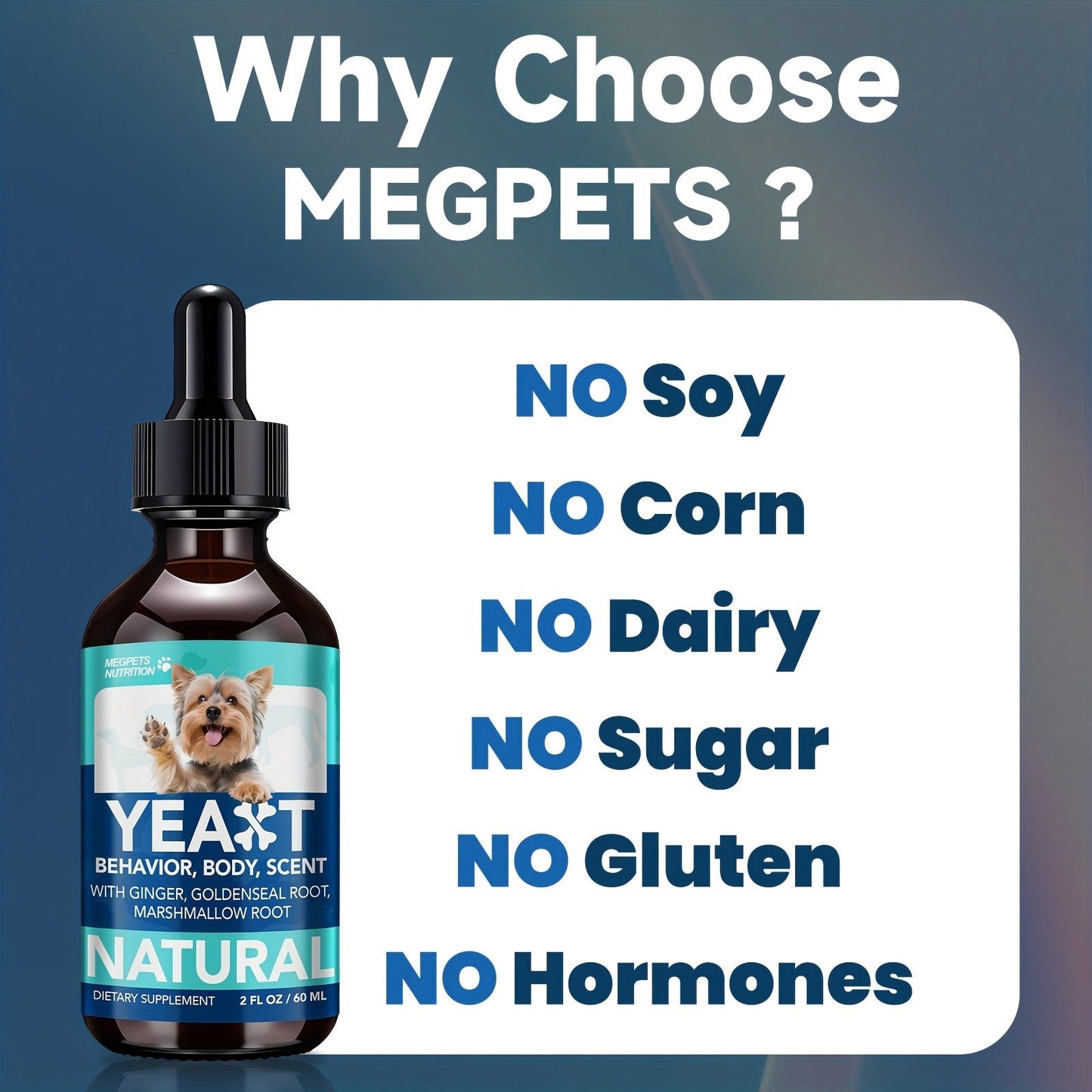 Yeast Supplement Drops for Dogs & Cats – No Odor Formula with Pau D’Arco Bark & Goldenseal Herb Liquid Extract | Easy-to-Use Pet Antifungal Support, 2 Fl Oz (60ml)