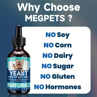 Yeast Supplement Drops for Dogs & Cats – No Odor Formula with Pau D’Arco Bark & Goldenseal Herb Liquid Extract | Easy-to-Use Pet Antifungal Support, 2 Fl Oz (60ml)