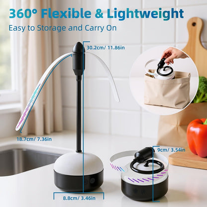 Desktop Reflective-Blade Fan Pest Control Device with Amber Light, Flexible Neck and USB Power for Tabletop Use