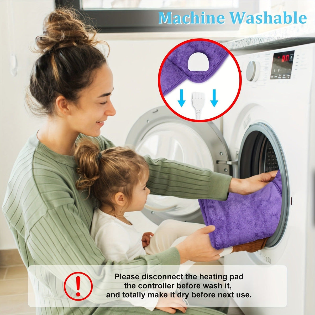 Wraparound Electric Heating Belt with Six Heat Levels, 1–6 Hour Timer and Adjustable Waist Straps in Gray or Purple