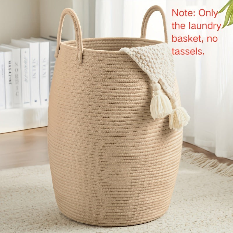 Foldable 65 L Oval Laundry Hamper with Long Carry Handles and Tassel Accent in Three Colors