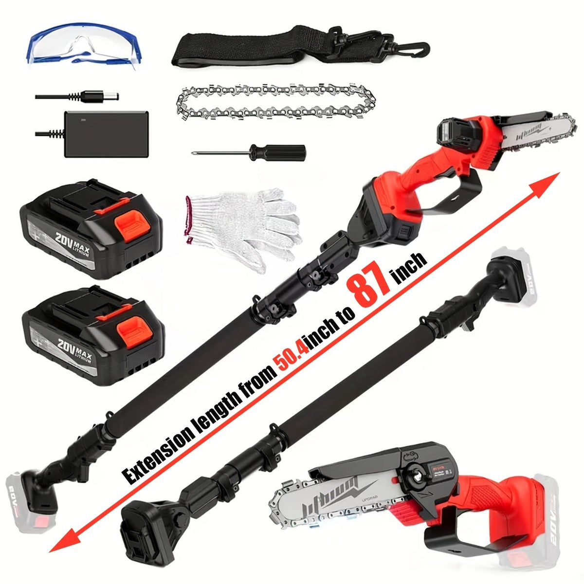 Telescopic Pole Saw Cordless Folding 6-Inch Electric with Compact Design, Battery-Powered Tree Pruner for Garden Pruning