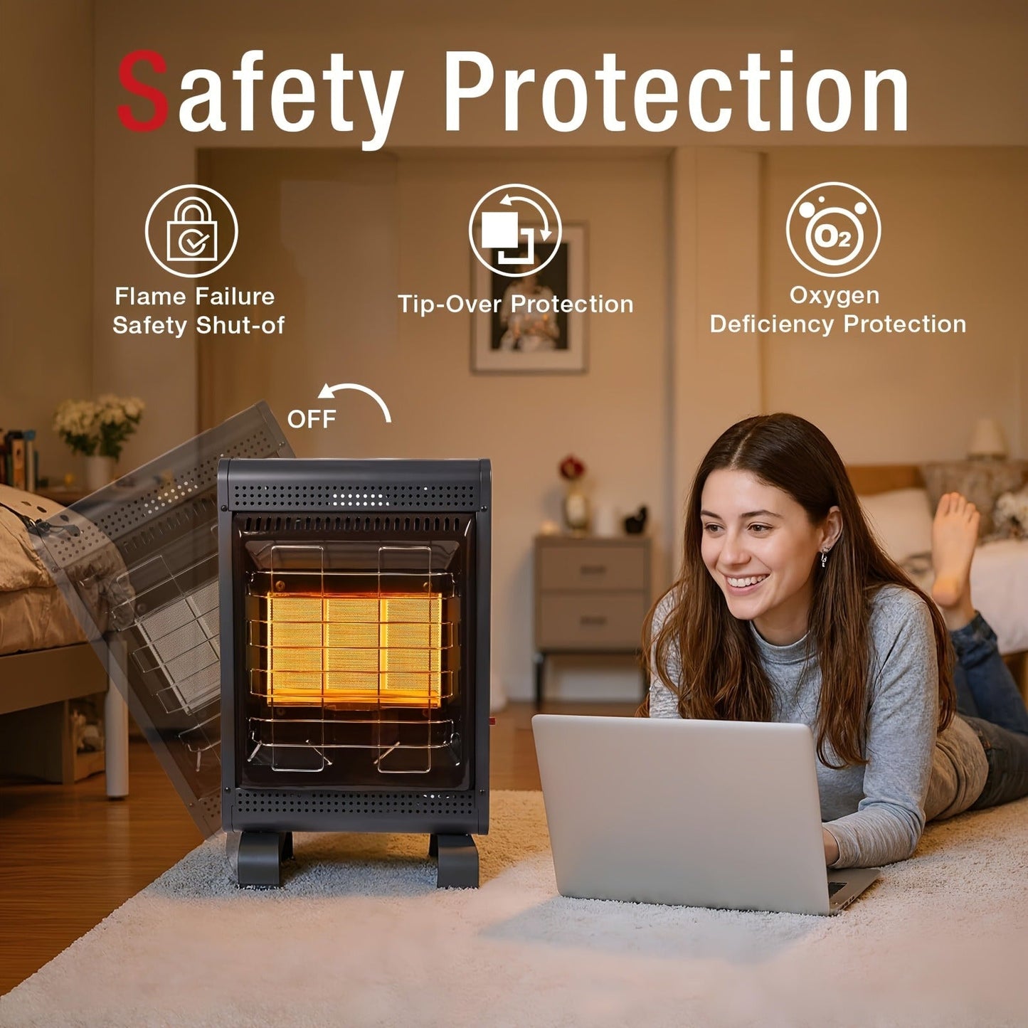 Black Cabinet Propane Heater with Three Heat Settings, Hose, Regulator and 24.4-Inch Pictured Height