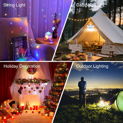 Solar Camping Lantern with Retractable 32.8ft String Lights, Six Modes, USB-C Port and Hand Crank