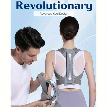 Grey Adjustable Posture Brace with Shoulder Straps and S, M, L or XL Size Options for Daily Routines