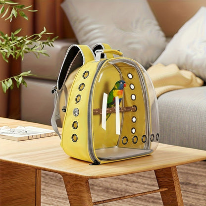 Bird Carrier Backpack Transparent Parrot Cage Backpack with Wooden Perch – Breathable Travel Shoulder Bag for Parrots, Magpies & Small Pet Birds, Outdoor Outing Carrier