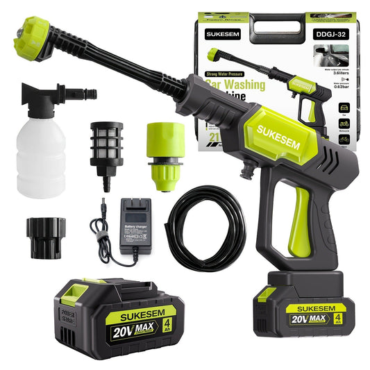 Cordless Pressure Washer Battery Powered Portable Car Wash Gun High Pressure Cleaner for Cars Yards Gardens Patios Driveways with Rechargeable Battery & Accessories