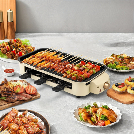 Indoor Smokeless Electric Grill 1500W Non-Stick Raclette Table Grill with Removable Plate & 3 Mini Pans Dishwasher Safe Compact BBQ Griddle