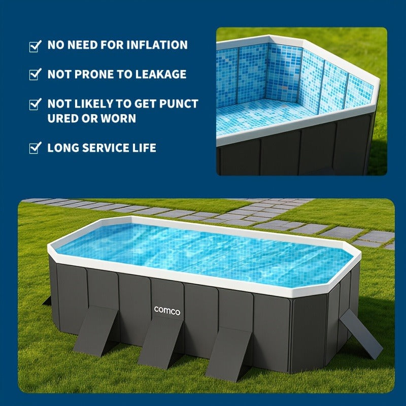 Large Rectangular Frame Pool – Non-Inflatable Backyard Swimming Pool with Drain