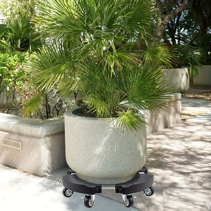 Adjustable Round Black Plant Caddy with Eight Lockable Casters for 8 to 22-Inch Pots and Containers