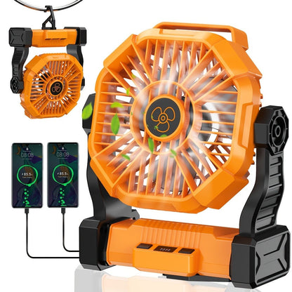 Portable Camping Fan 3-in-1 with LED Lantern & USB Charging – Battery Powered Tent Fan with Timer, 360° Rotation, for Outdoor Camping, Barbecue, Travel & Emergency Use (6 Colors)