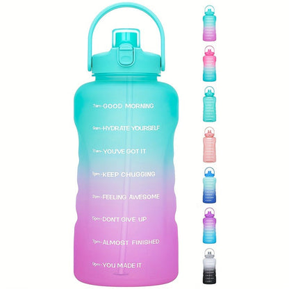 128oz Water Bottle Jug with Time Markers, Handled Flip-Top Straw Lid and Seven Color Treatments