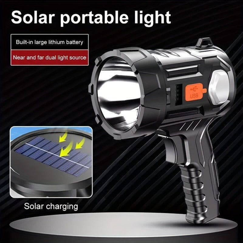 Flashlight Solar and USB Rechargeable Handheld Searchlight with Side Lights in 1, 2 or 4 Packs