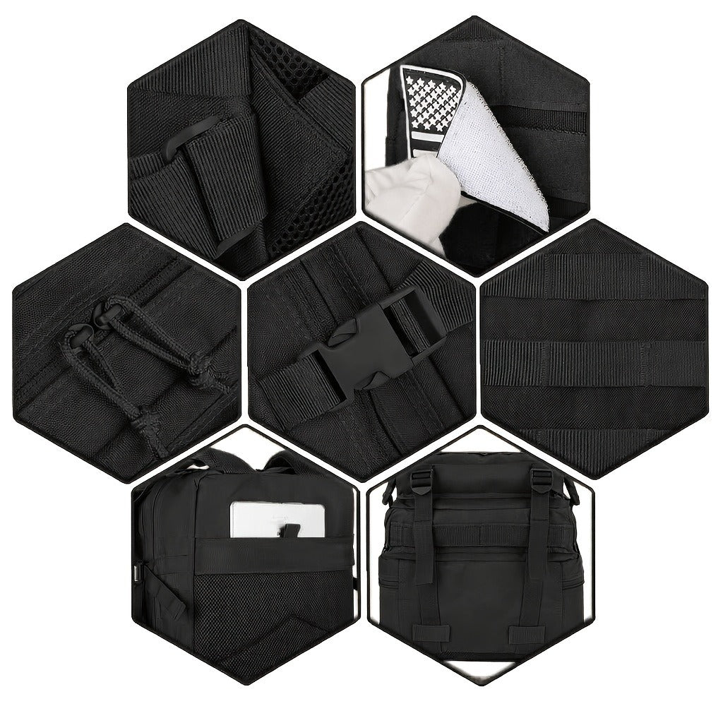 45L-Labeled Tactical Backpack with Front Utility Pockets and Black, Green, Khaki or Purple Options