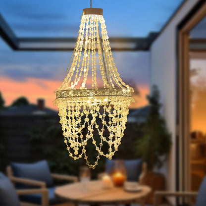 Solar Outdoor Lights 54-LED Hanging Crystal Chandelier in 6-Tier, Oval or Round Style for Gazebo Decor